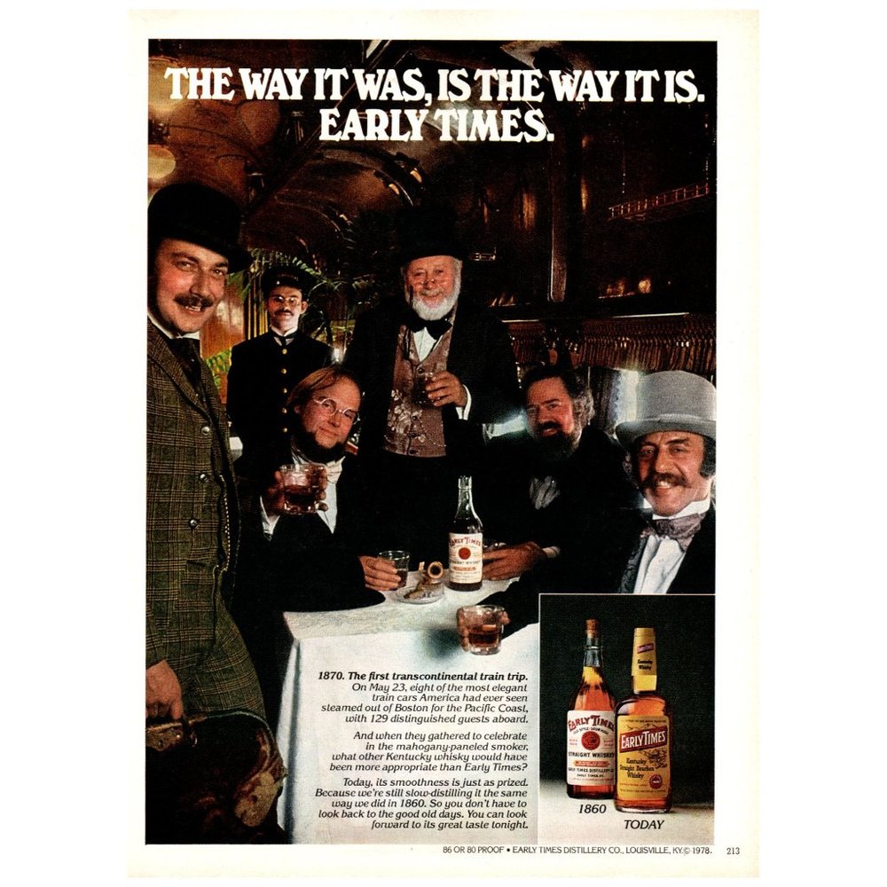 1979 Early Times Bourbon Whisky Vintage Print Ad Train Car Travel Wall Art Photo